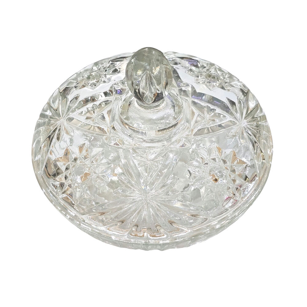 Star of David Anchor Hocking 7" Covered Glass Candy Dish Bowl Vintage 1960s